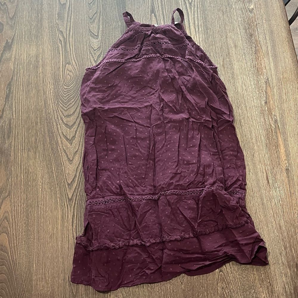 LOFT Mini Dress Clip Dot Sleeveless Halter Sleeveless Crochet Maroon Medium